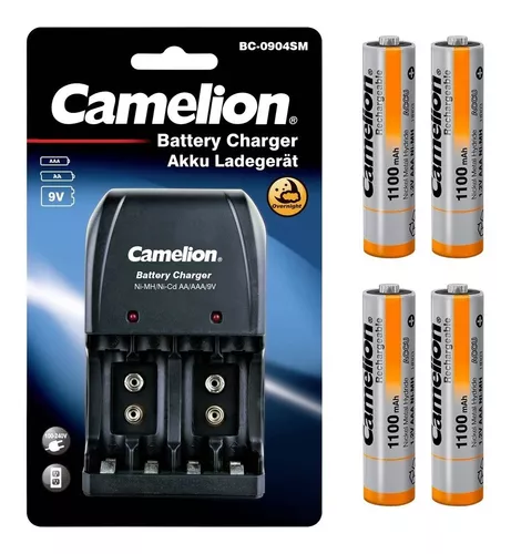 CARGADOR DE BATERÍAS CAMELION INCLUYE PILAS RECARGABLES 4XAAA