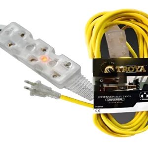 EXTENSION TRANSPARENTE SILICONEADA CON TRES TOMAS "TROYA" CABLE AMARILLO 15 MTS CJX20